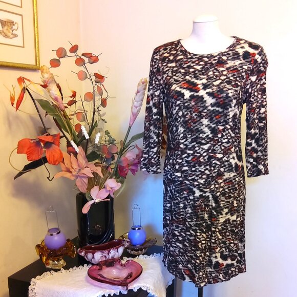 NWT Eric Alexandre Multi Color 3/4 Sleeve Scoop Neck Spring Fall Winter Dress M - Picture 6 of 7